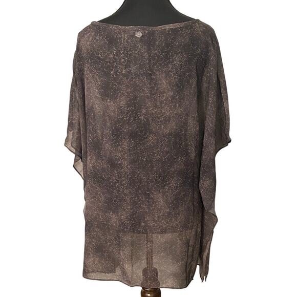 Eileen Fisher 100% Silk Black Gray Sheer Blouse Size‎ L Lagenlook Quiet Luxury - Picture 2 of 8
